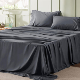 Bedsure California King sheet set laid flat to show the 4-piece arrangement for easy styling.