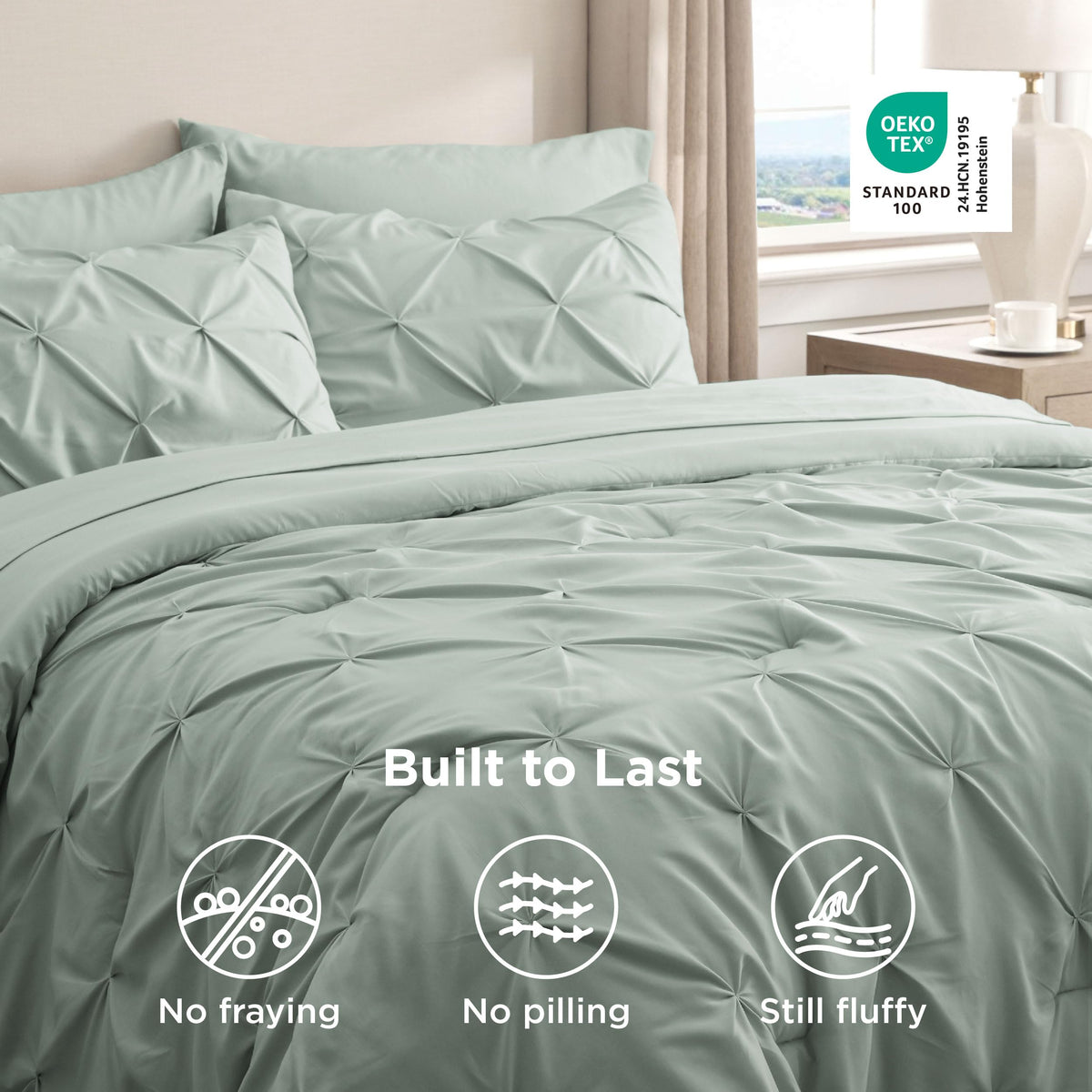 Bedsure fade-resistant microfiber close-up highlights easy care