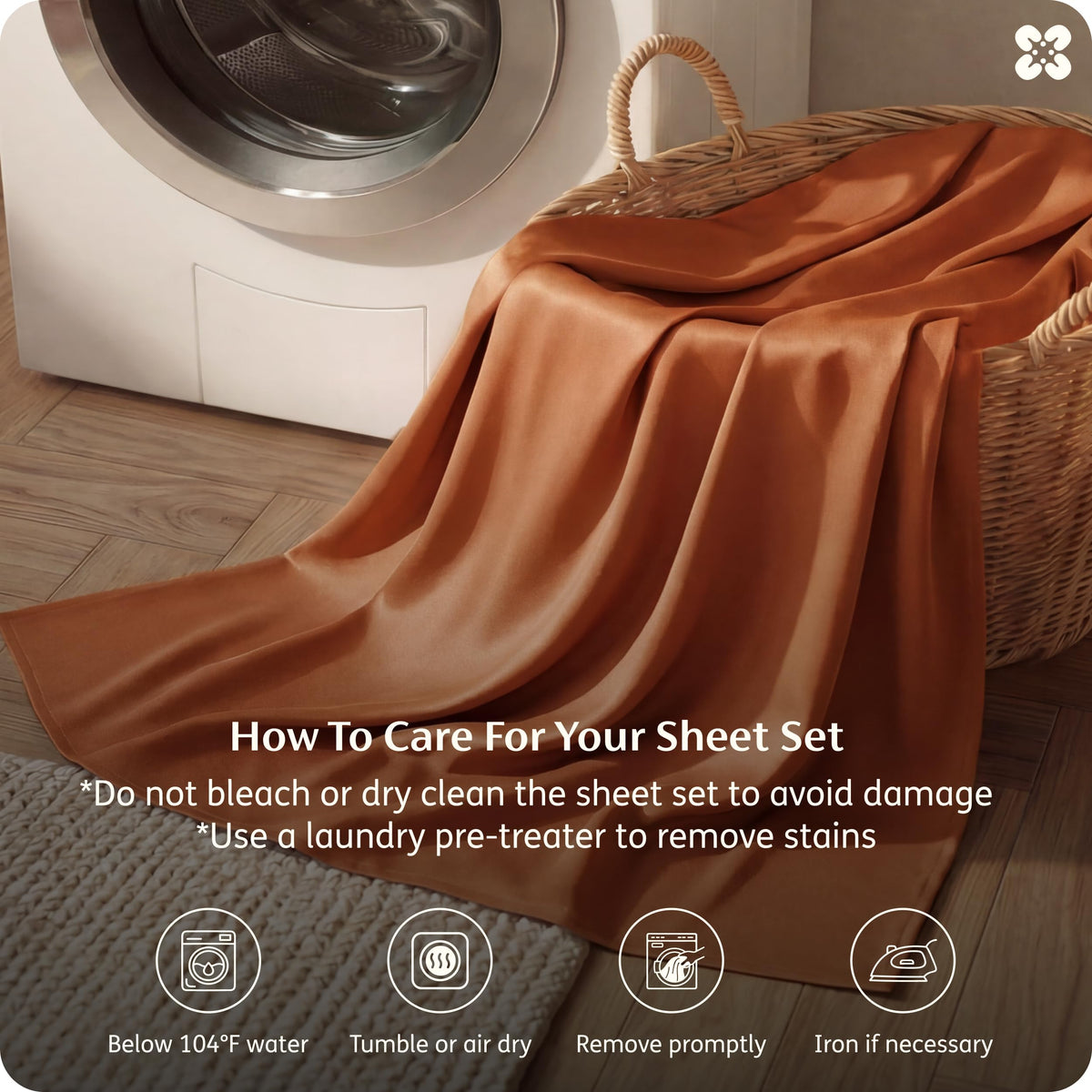 Bedsure care guide image showing cold wash and tumble dry steps.