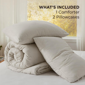 Care instructions for Bedsure comforter emphasizing cold wash and low tumble dry.