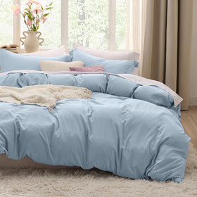 Bedsure Celestial Blue duvet cover with 90x90 size and zipper closure for year-round comfort.