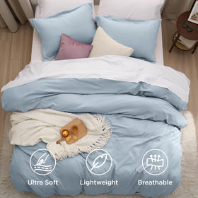 Bedsure Celestial Blue fabric detail shows durable stitching and smooth surface.