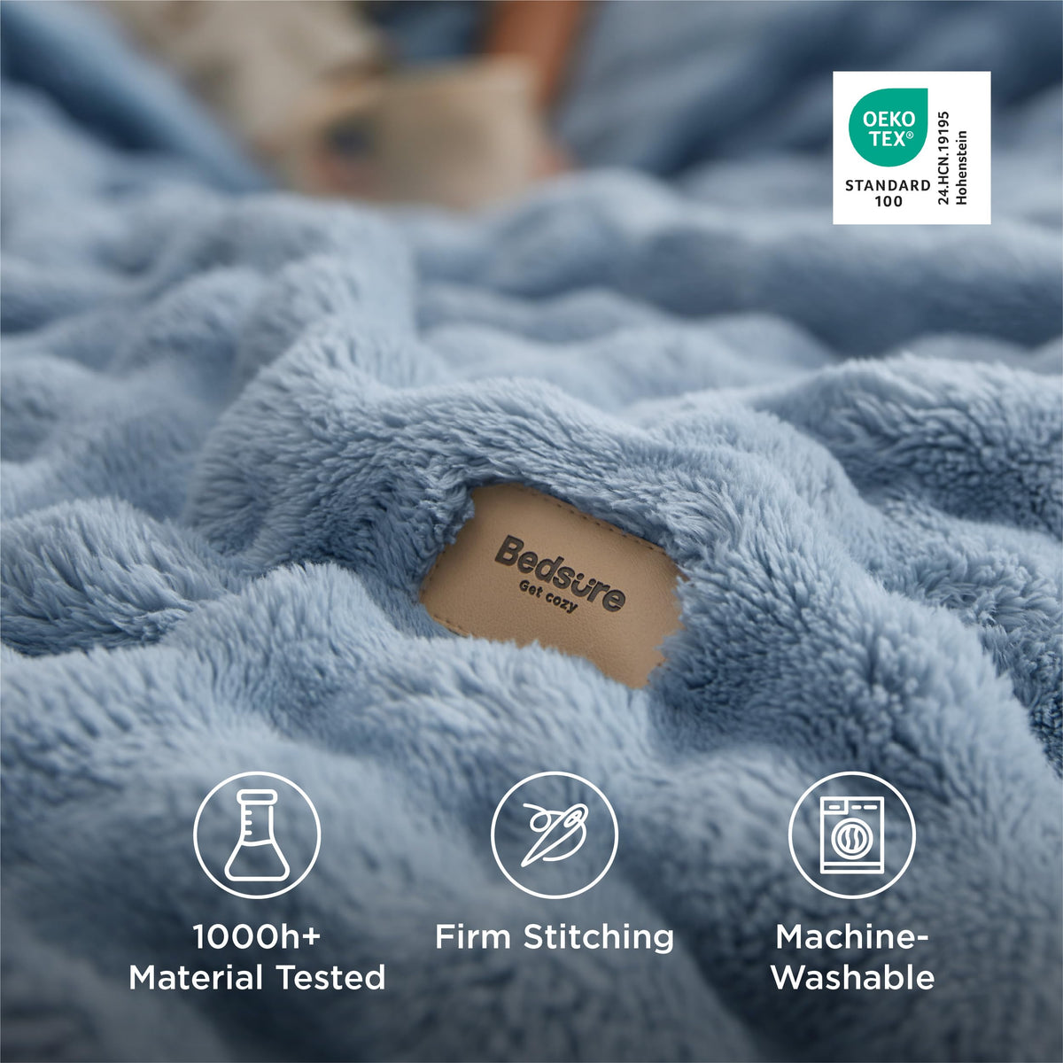 Bedsure Celestial Blue blanket as a versatile decor accent in the living room.