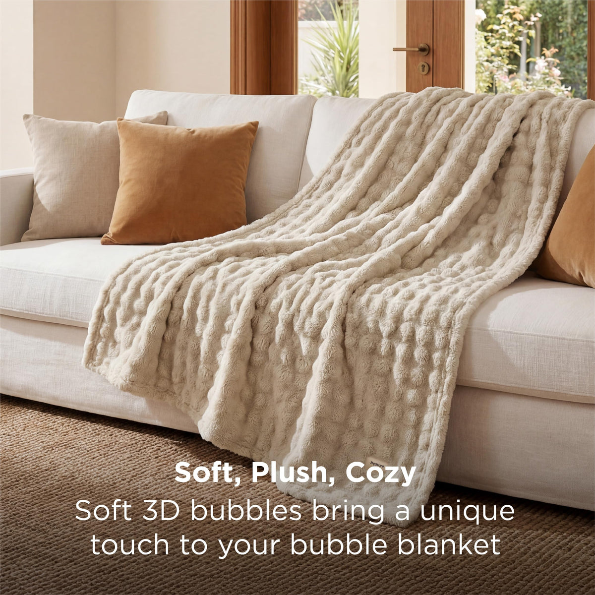 Bedsure cloudbubble texture detail highlights unique 3D pattern for stylish decor.