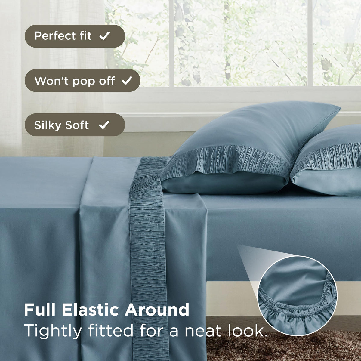 Bedsure mineral blue color-fast dye maintains vibrant look after washing.