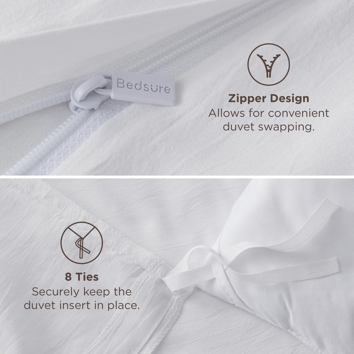 Bedsure solid white color options coordinate with modern bedroom decor.