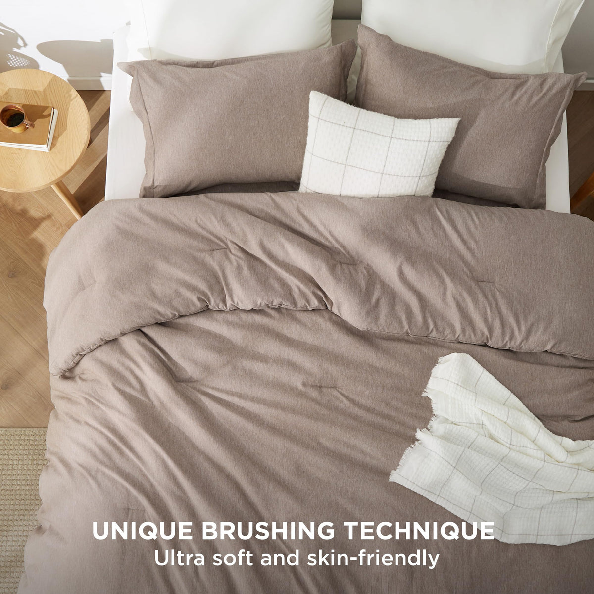 Close-up of brushed microfiber texture on Bedsure comforter for gentle skin feel