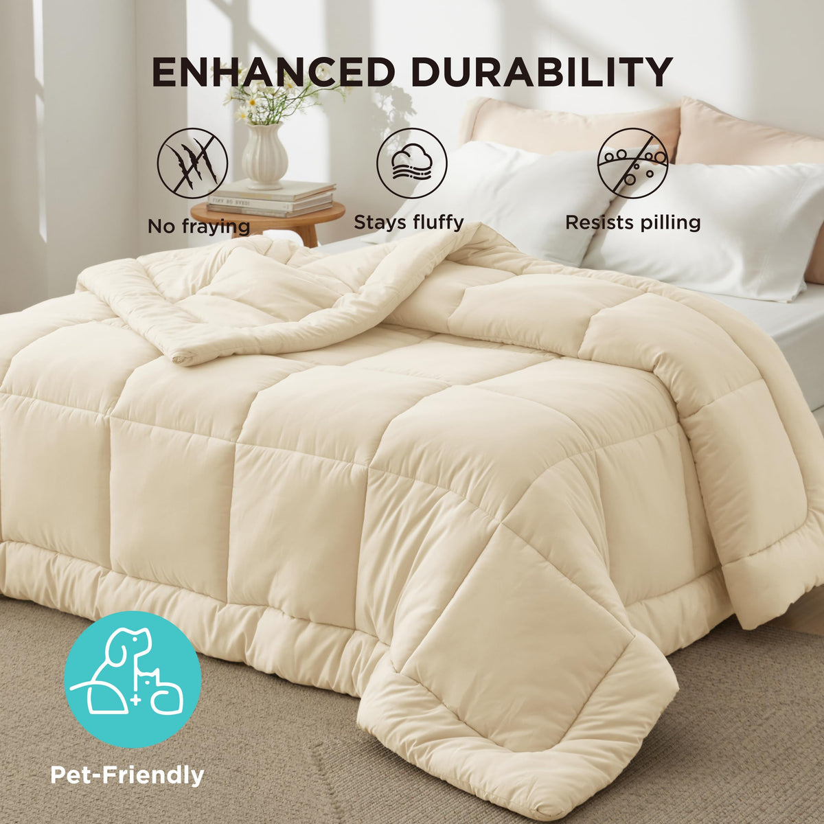 Bedsure cream color complements most bedding palettes and decor