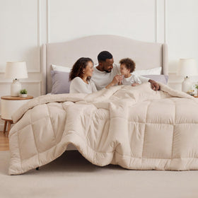 Bedsure comforter duvet insert in oversized king beige on bed highlighting all-season warmth