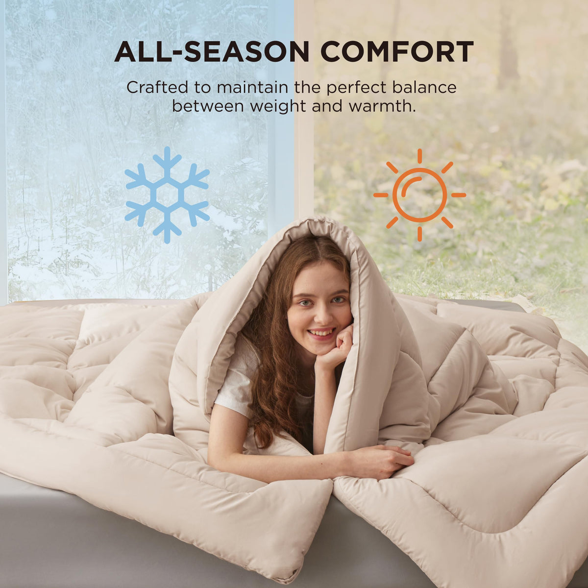 Bedsure GentleSoft fill closeup emphasizes soft, breathable warmth.