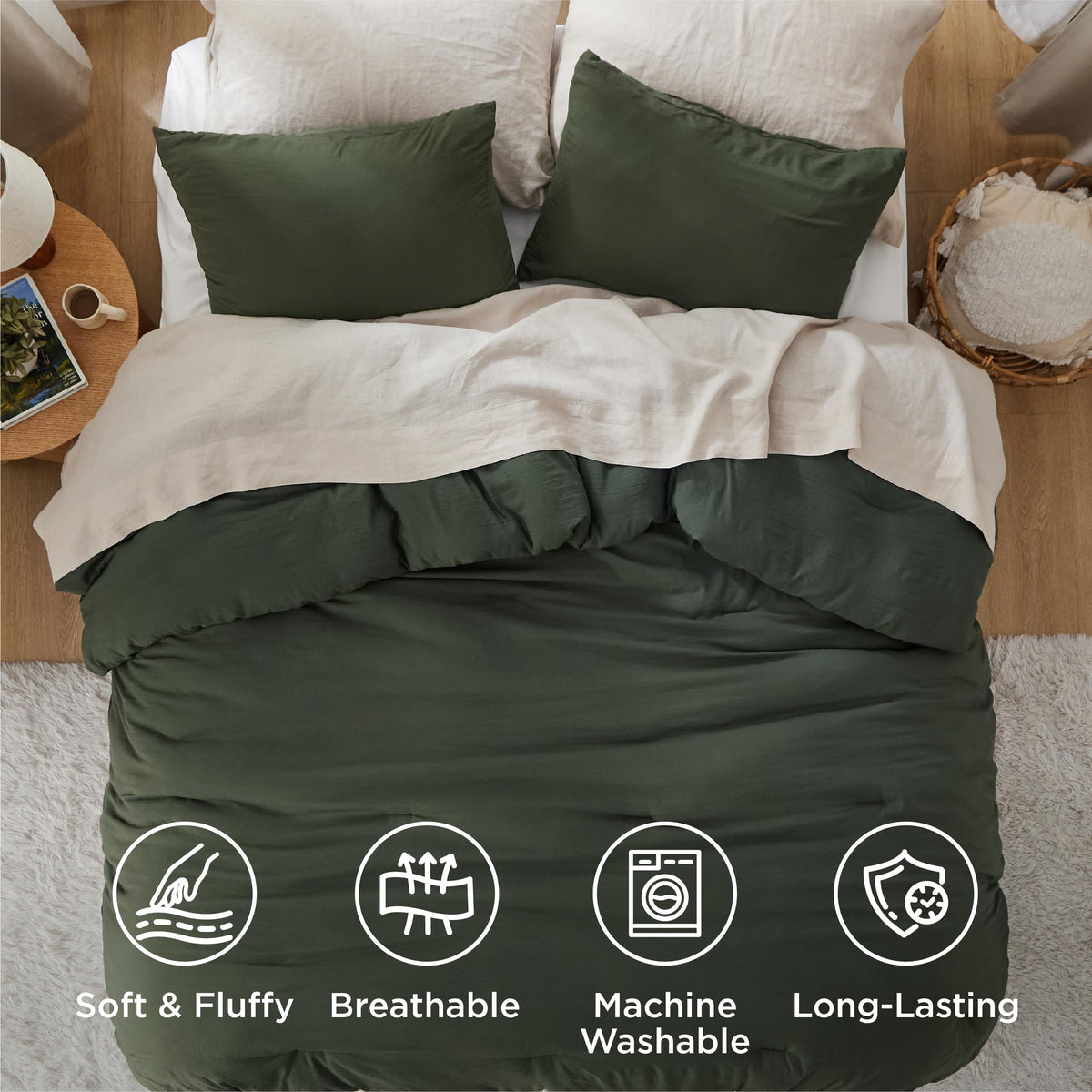 Bedsure green comforter reverse color detail adds style