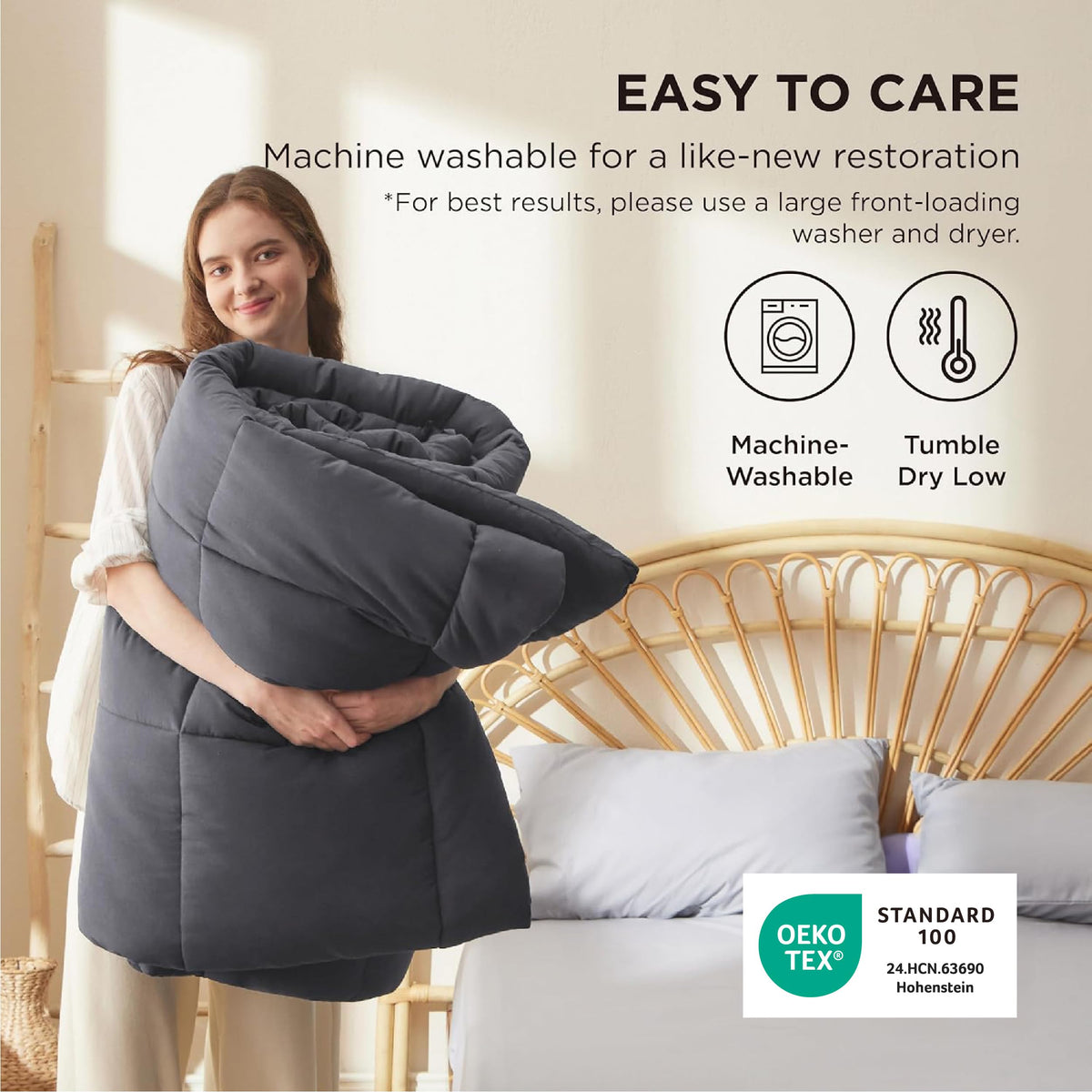 Bedsure Queen-size duvet insert label indicating size and finish