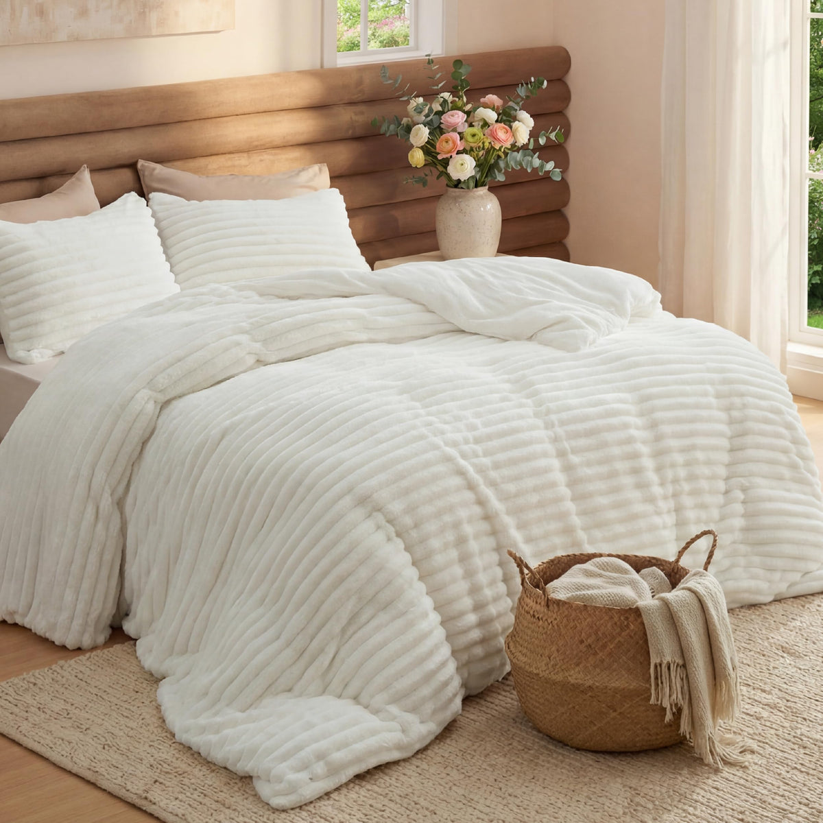 Bedsure comforter set in queen size on bed delivers plush warmth and style.