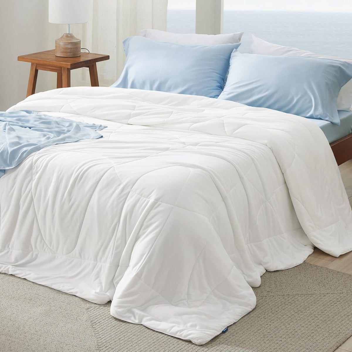 Bedsure cooling comforter queen front view shows breathable fabric for hot sleepers.