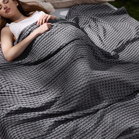 Bedsure cooling cotton waffle blanket on bed showing breathable comfort.