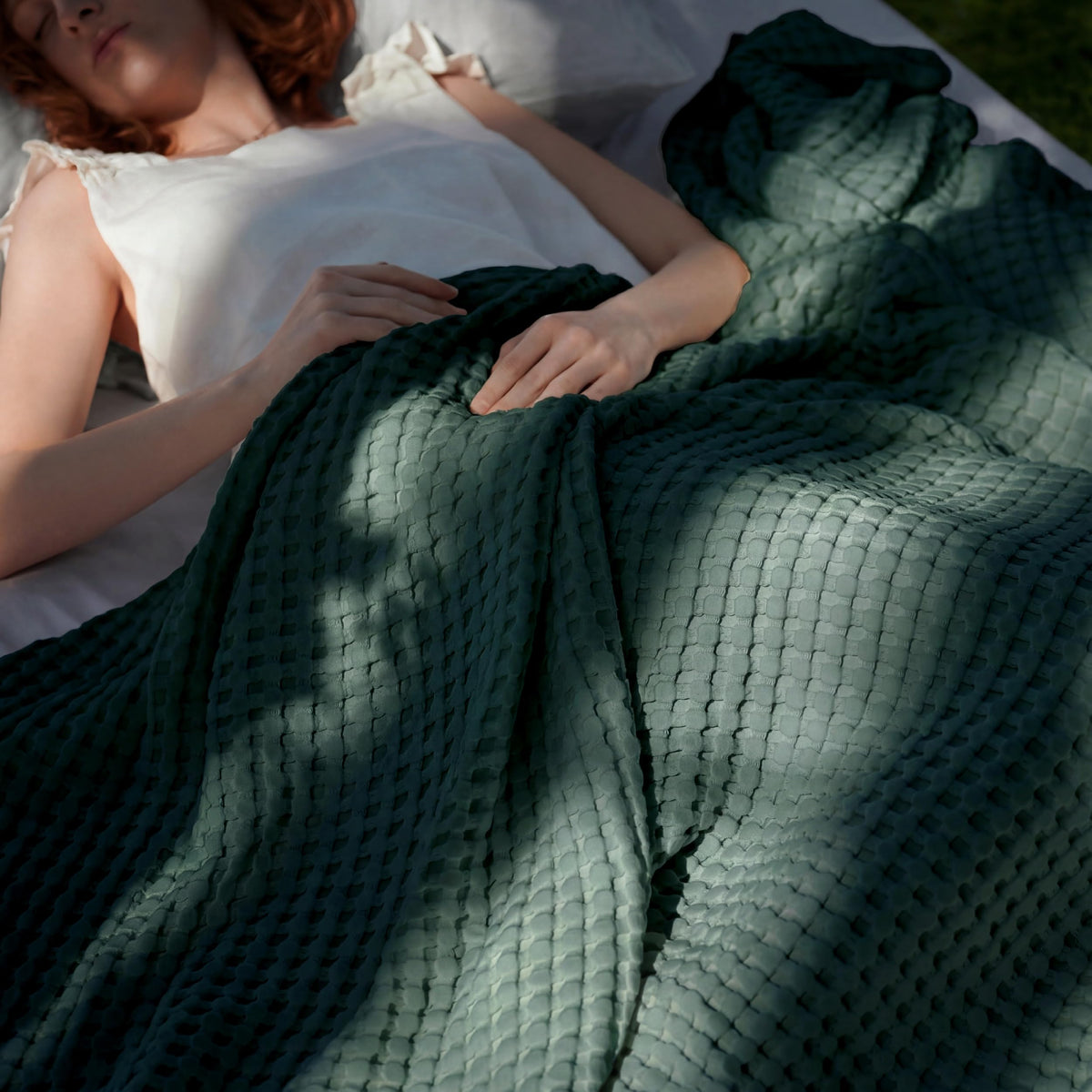 Bedsure cooling cotton waffle blanket queen, breathable weave for all-season comfort.