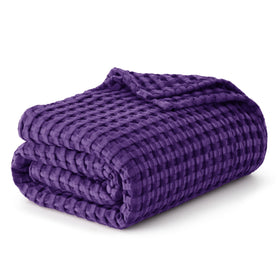 Bedsure cooling cotton waffle king blanket purple—breathable moisture-wicking for hot sleepers.