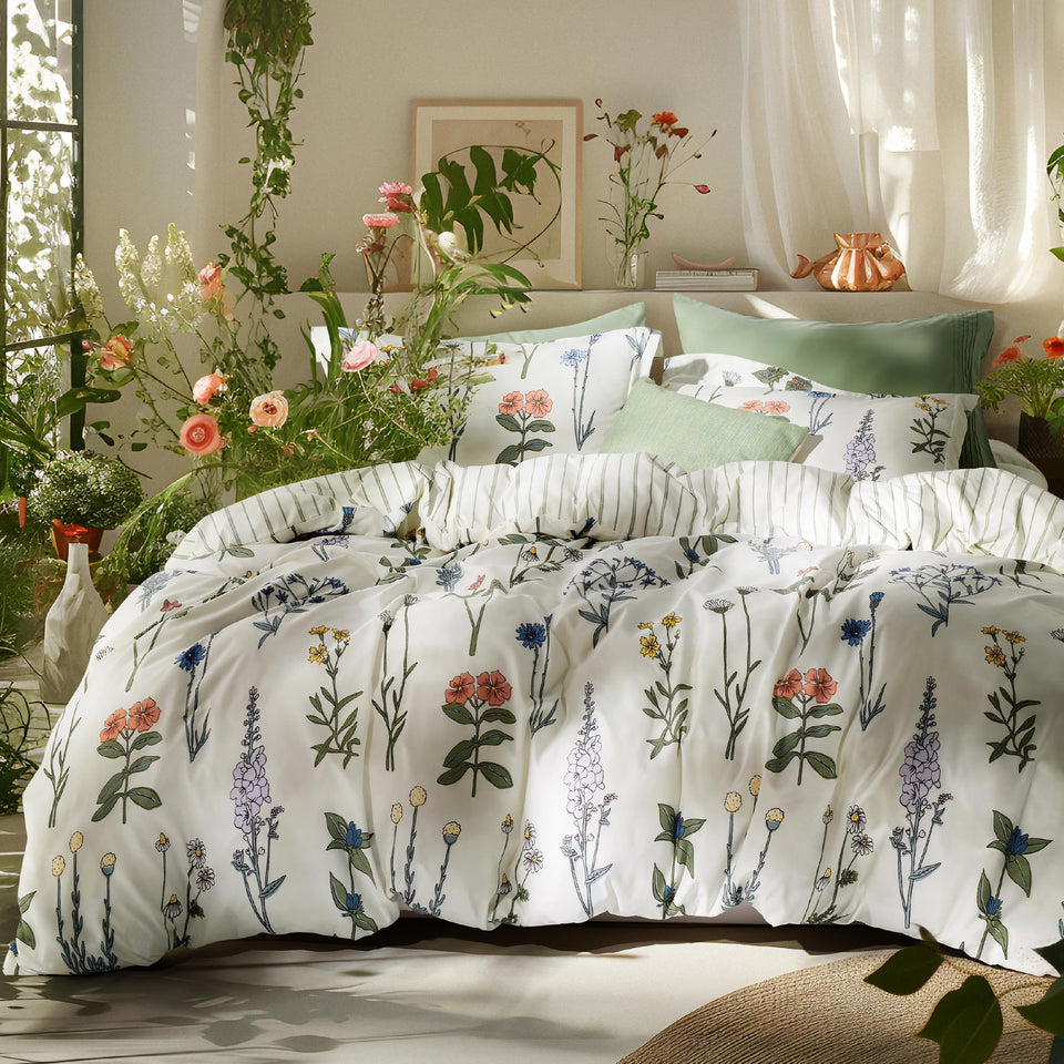 Bedsure coquette floral queen comforter set with vibrant botanical print for a refreshed room.