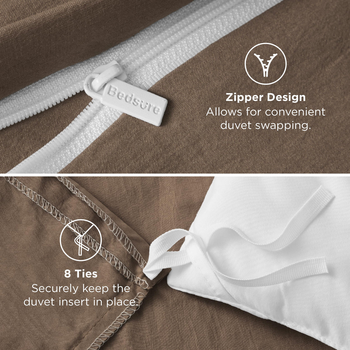 Bedsure duvet cover with inner corner ties prevents shifting.