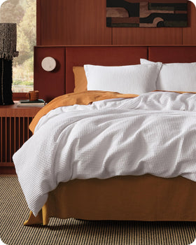 Bedsure king cotton duvet cover with waffle texture close-up showing tactile detail and quality