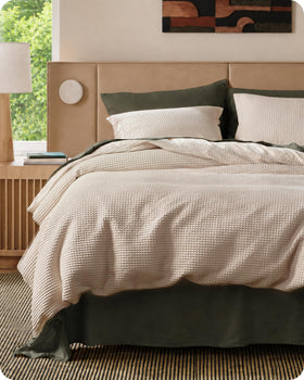 Bedsure king duvet cover with waffle weave close-up showing textured cozy appeal