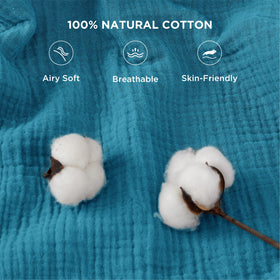 Bedsure cotton muslin blanket teal edge stitching for durability