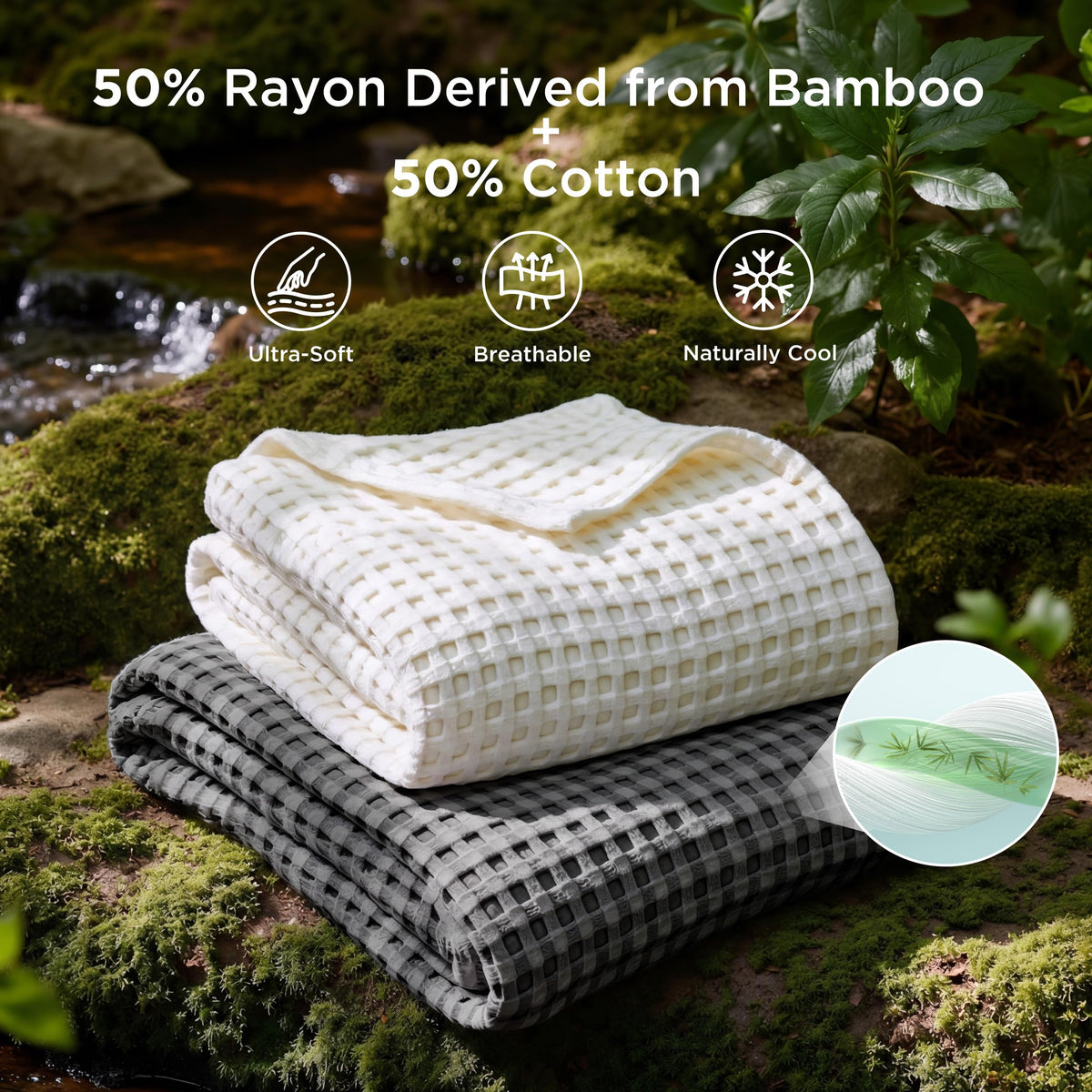 Bedsure cotton waffle close-up texture highlighting soft weave.