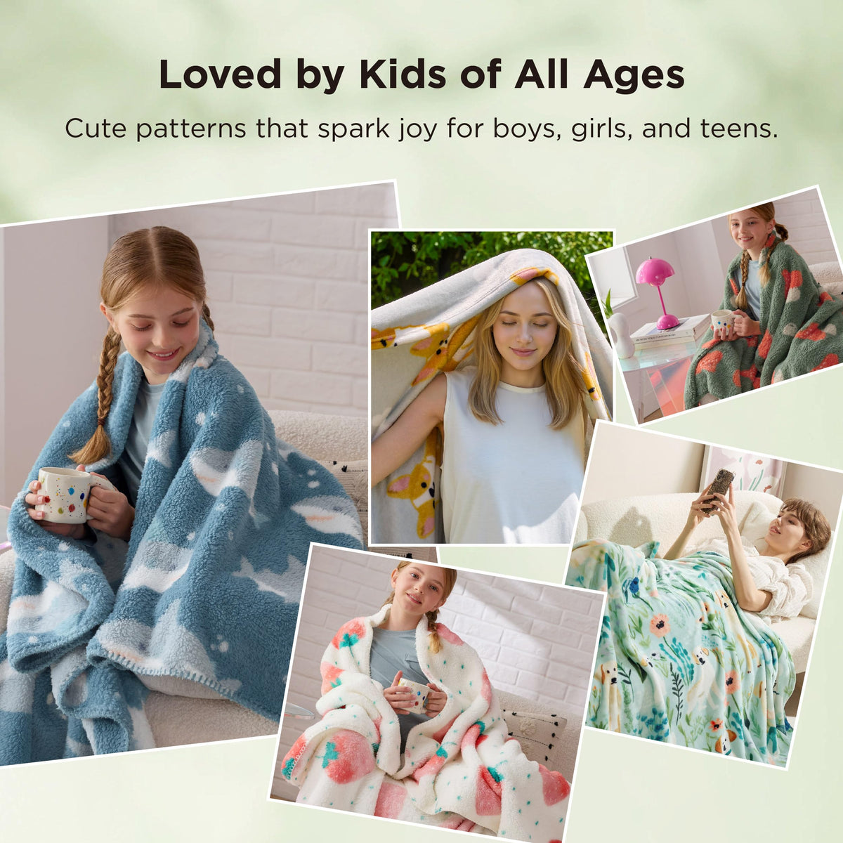 Bedsure cozy fruit-pattern blanket in pink, perfect for lounging.