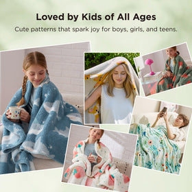 Bedsure cozy fruit-pattern blanket in pink, perfect for lounging.