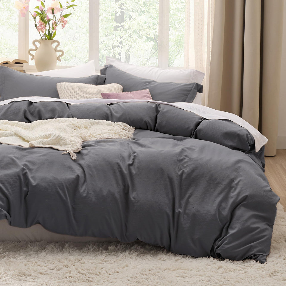 Bedsure dark grey king duvet cover with 104x90 inches provides a secure fit with corner ties.