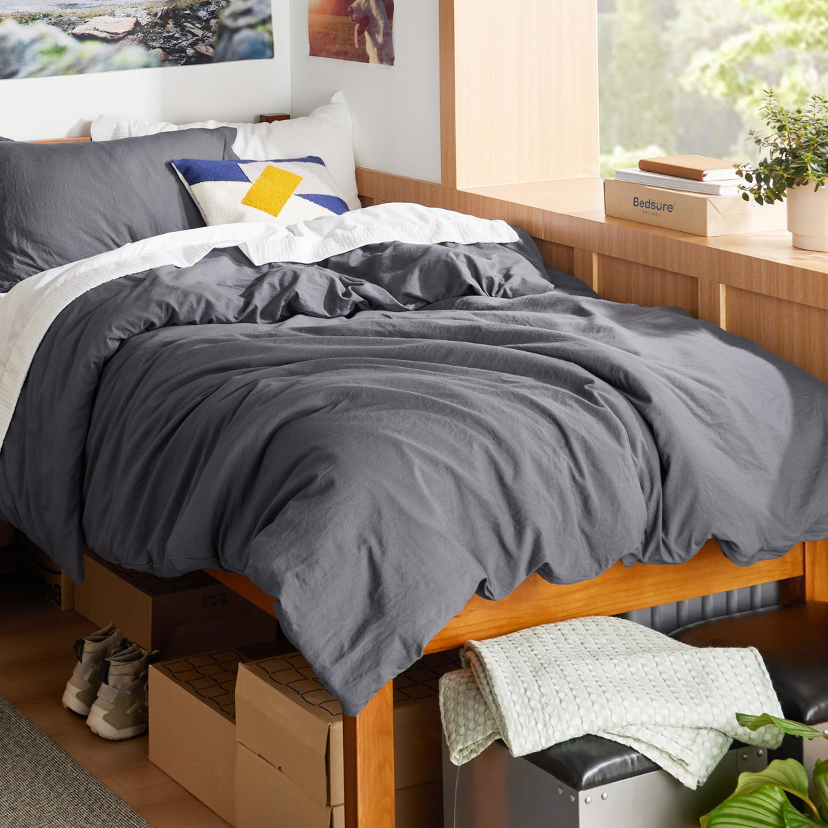 Bedsure dark grey duvet cover twin xl with secure fit and easy care