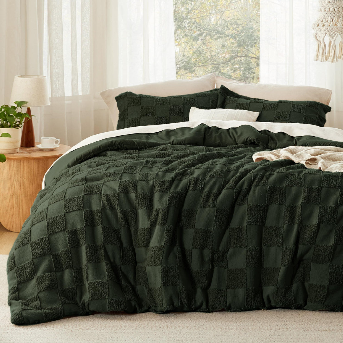 Bedsure dark olive green queen comforter with soft, breathable microfiber.