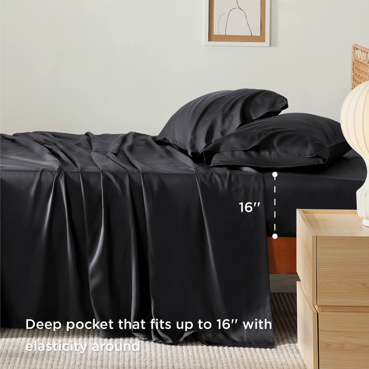 Bedsure 16-inch deep pocket fitted sheet keeps mattress secure.
