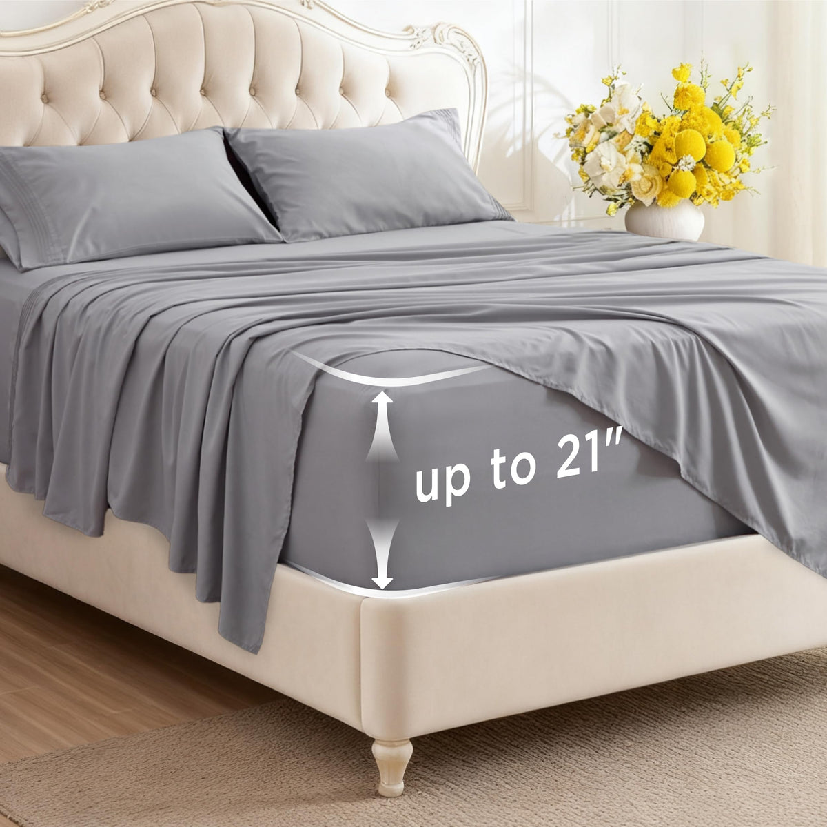 Bedsure deep-pocket king flat sheet shows smooth weave for a secure night's fit.