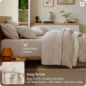 Bedsure deep-pocket queen sheet secures a fit on thicker mattresses.