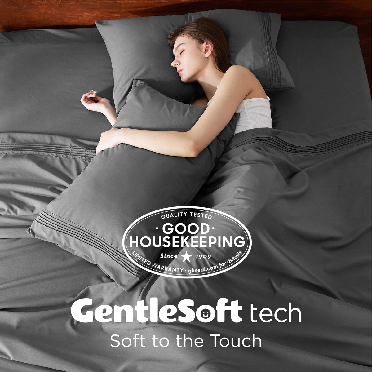 Bedsure fitted sheet showing 21-inch depth fitting thick mattress