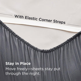 Bedsure corner straps on queen sheets demonstrating reinforced elastic for snug fit