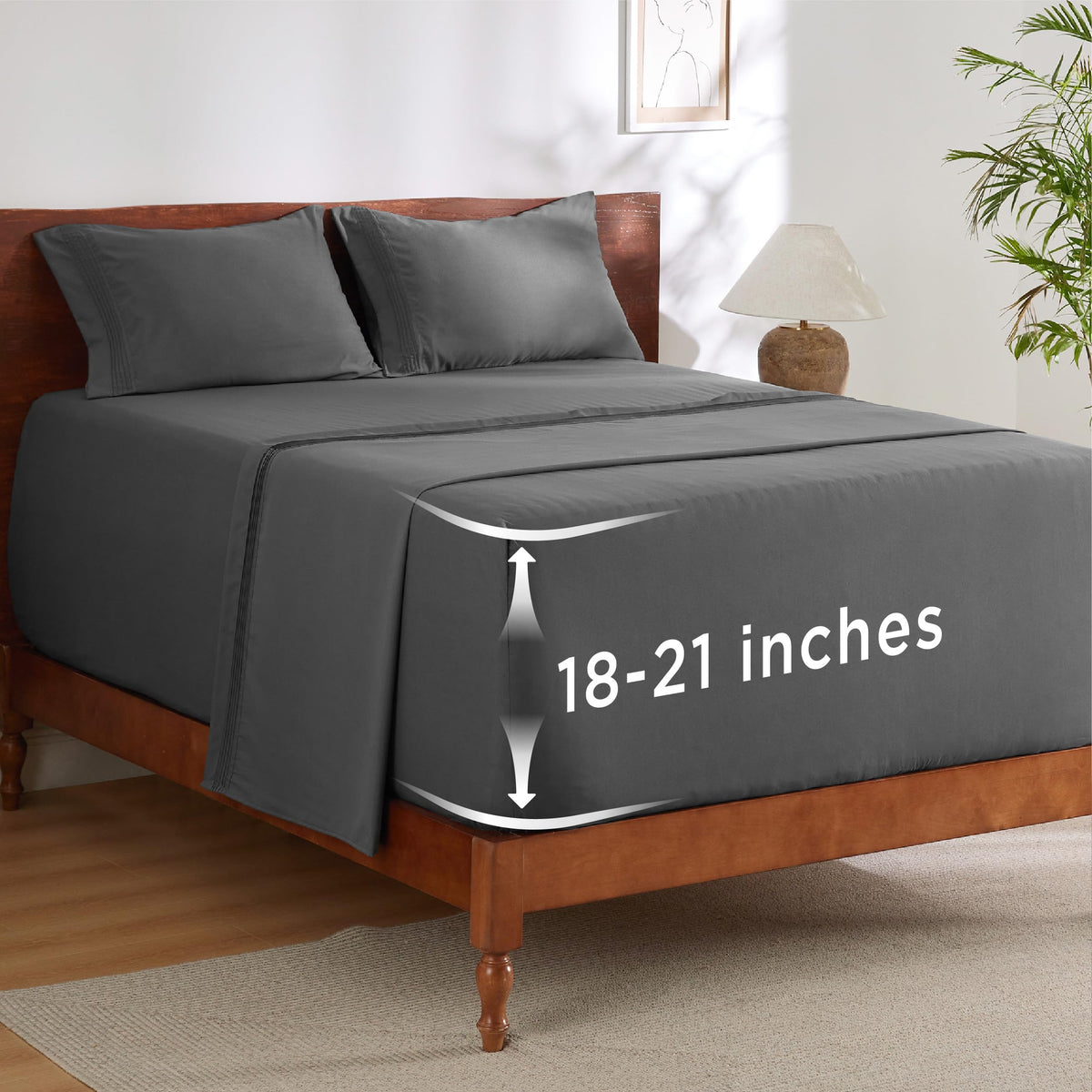 Bedsure deep-pocket queen fitted sheet on thick mattress for a secure fit