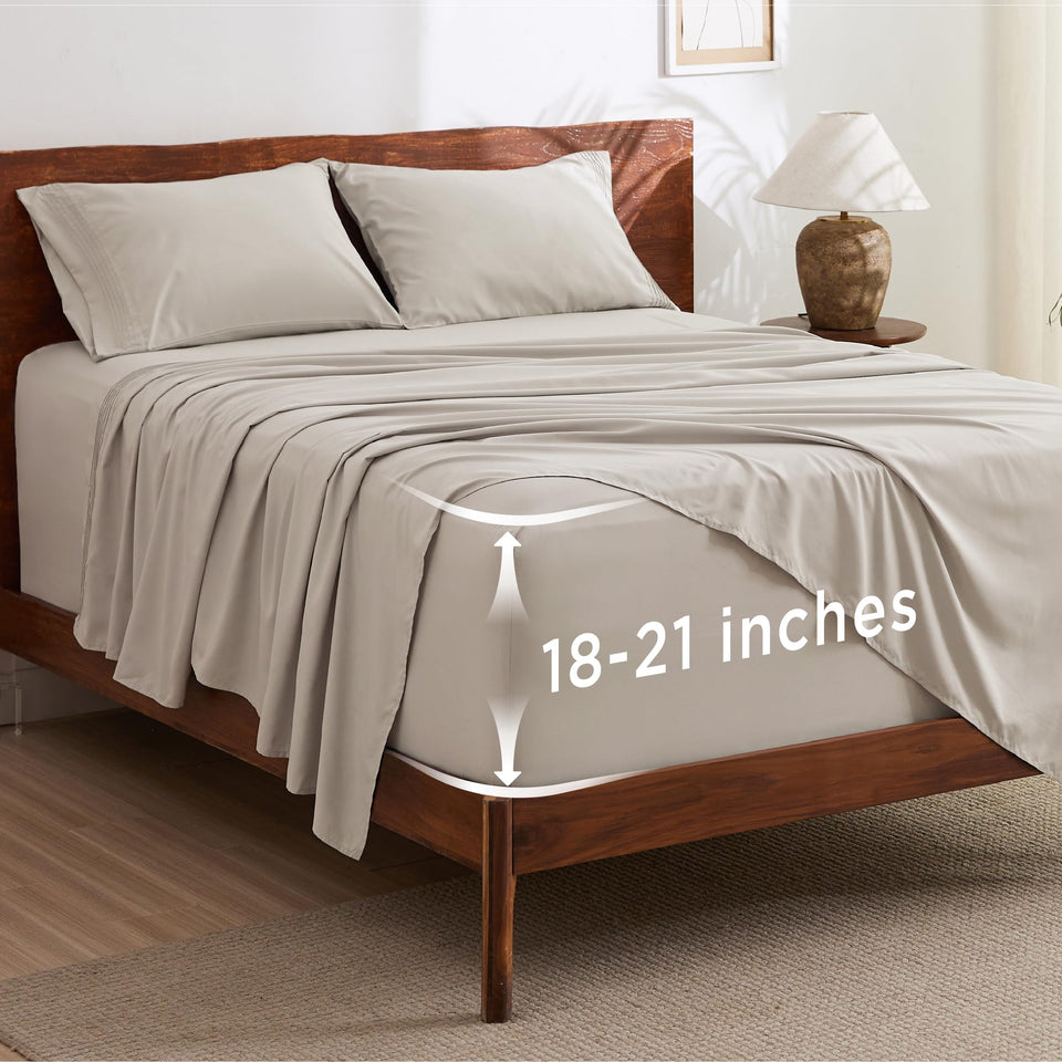 Bedsure deep-pocket queen sheets flat sheet with a secure, roomy fit for tall mattresses.