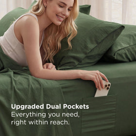 Bedsure deep-pocket queen sheets olive green 18-inch pockets fit tall mattresses securely.