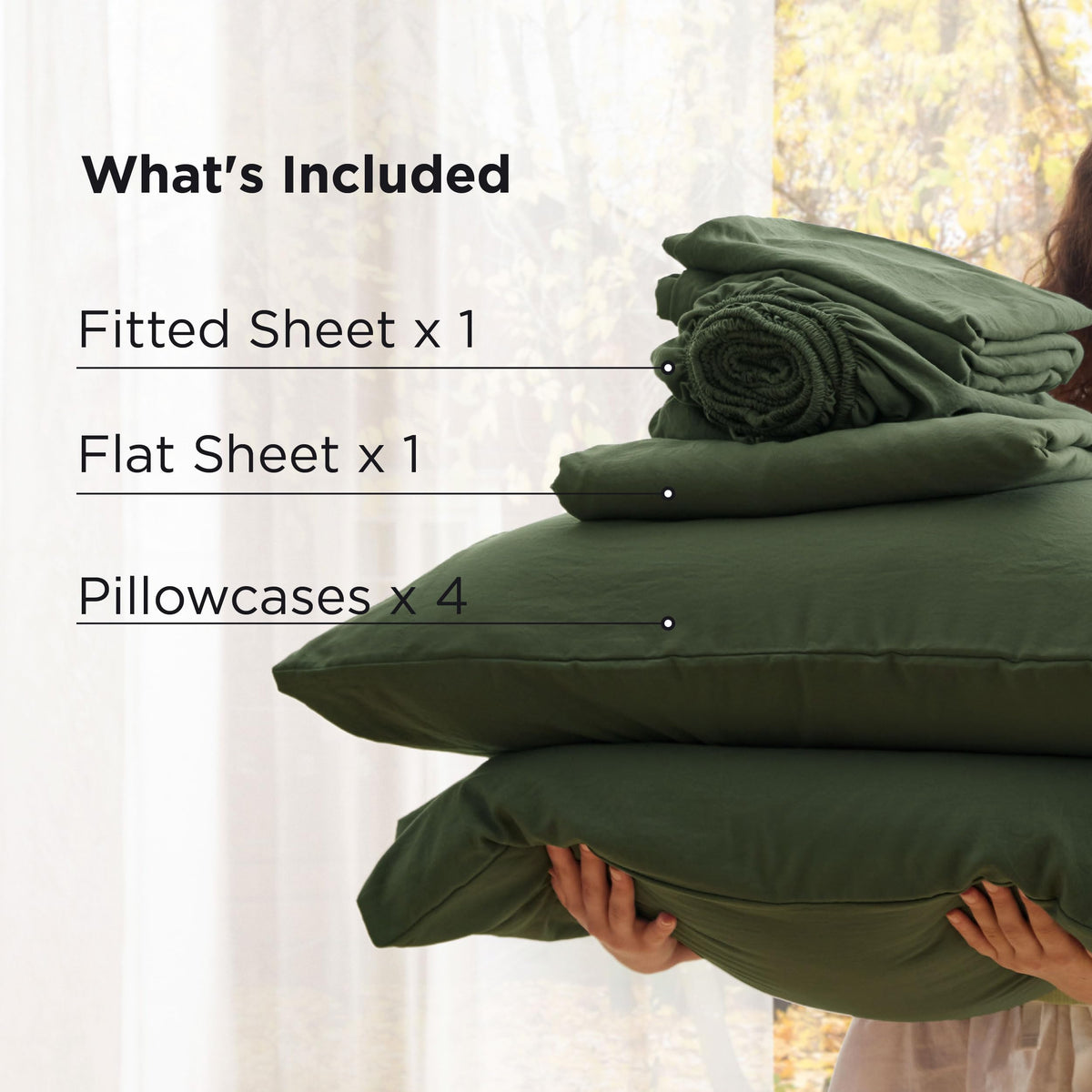 Bedsure deep-pocket queen sheets olive green includes four matching pillowcases for a coordinated look.