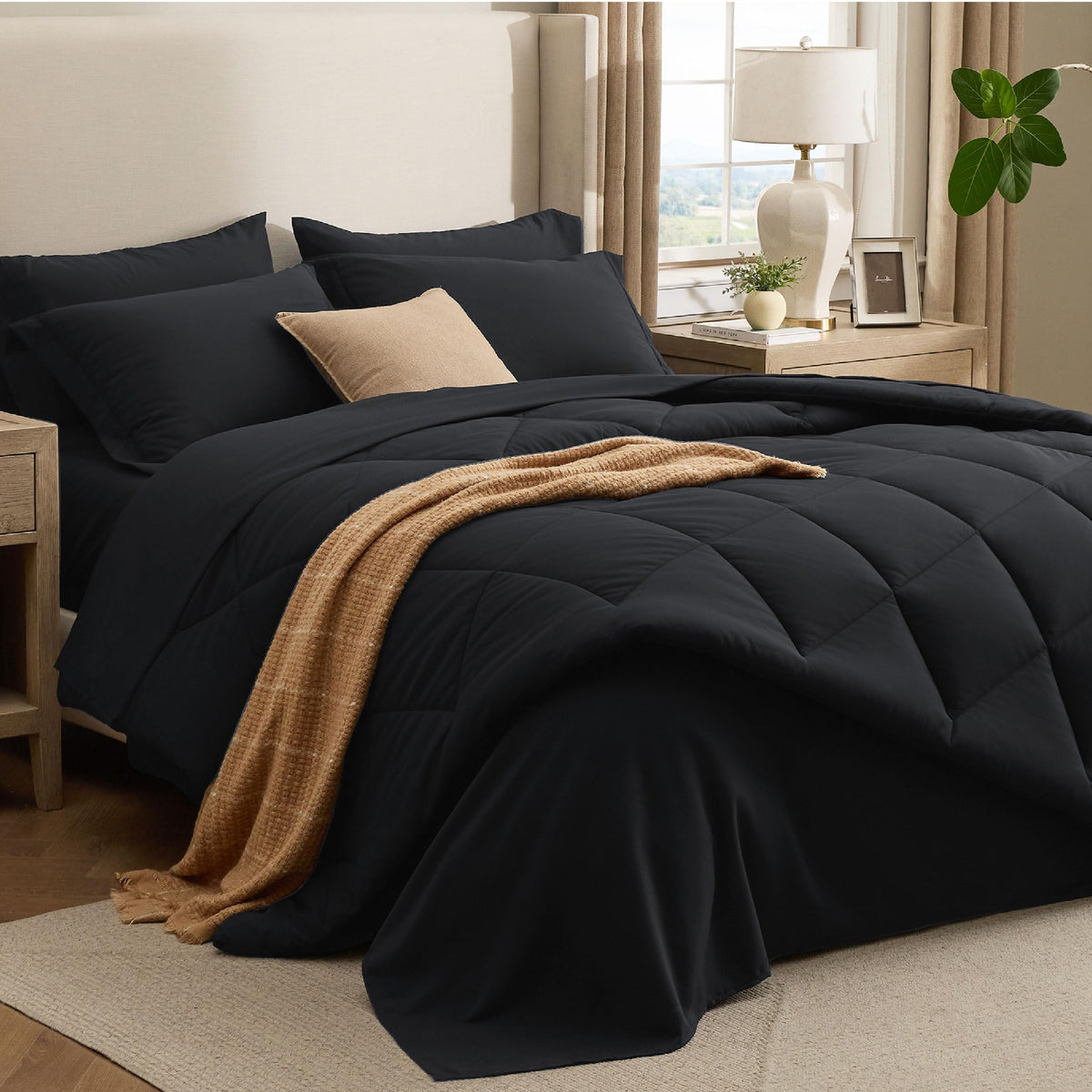 Bedsure diamond quilting with rounded edges on black comforter for refined look