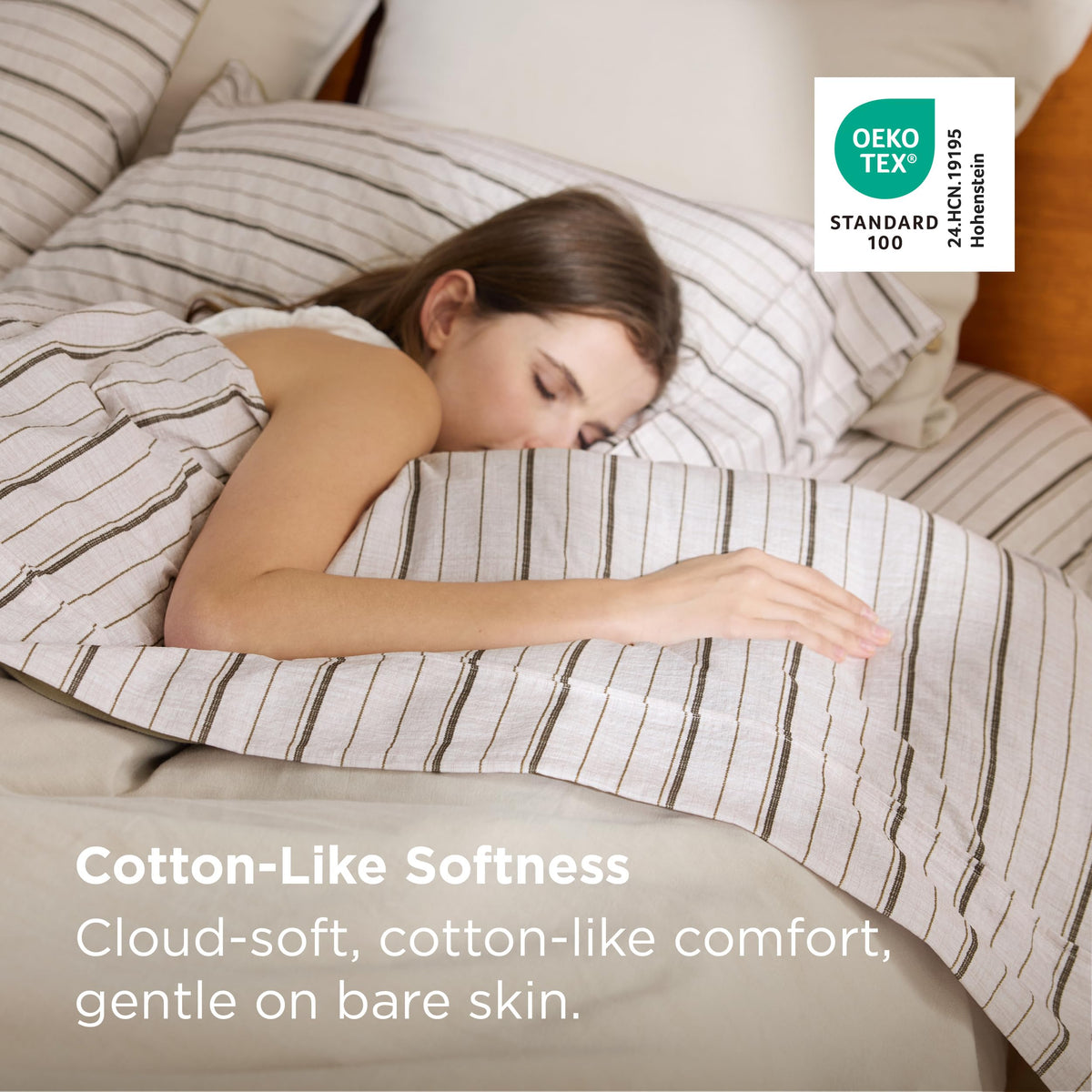 Bedsure dobby stripe bedsheet highlights breathable weave for comfortable sleep.