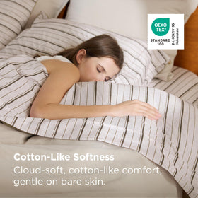 Bedsure dobby stripe bedsheet highlights breathable weave for comfortable sleep.