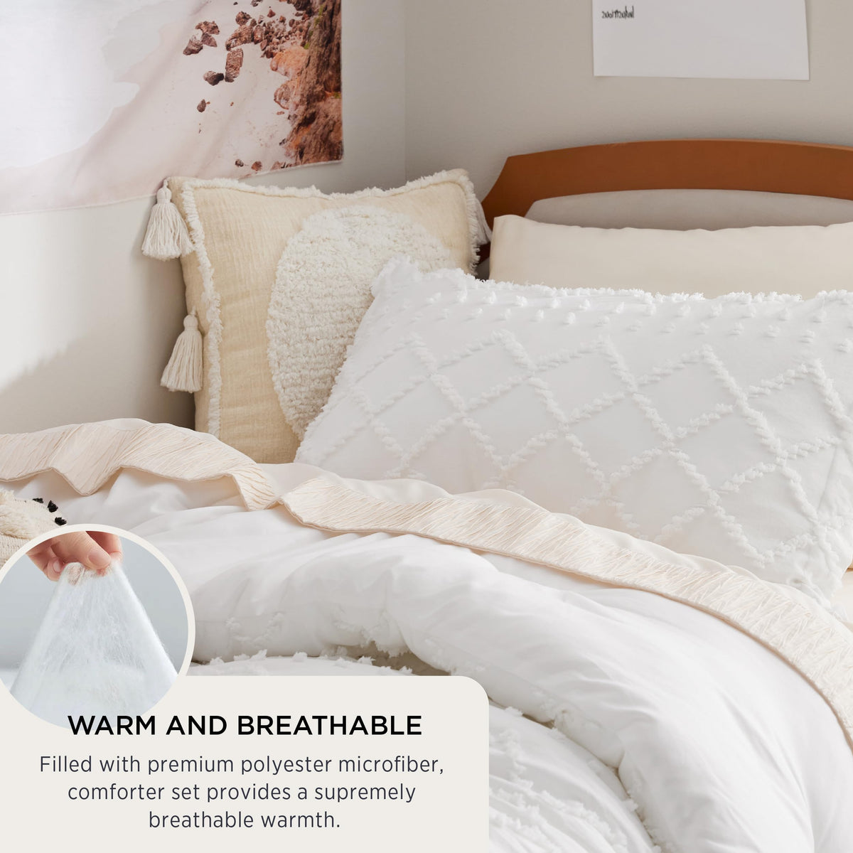 Bedsure dorm room bedding on a bed for a stylish, organized look