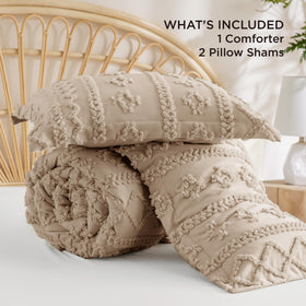 Draped Bedsure boho comforter on a king bed in farmhouse setting