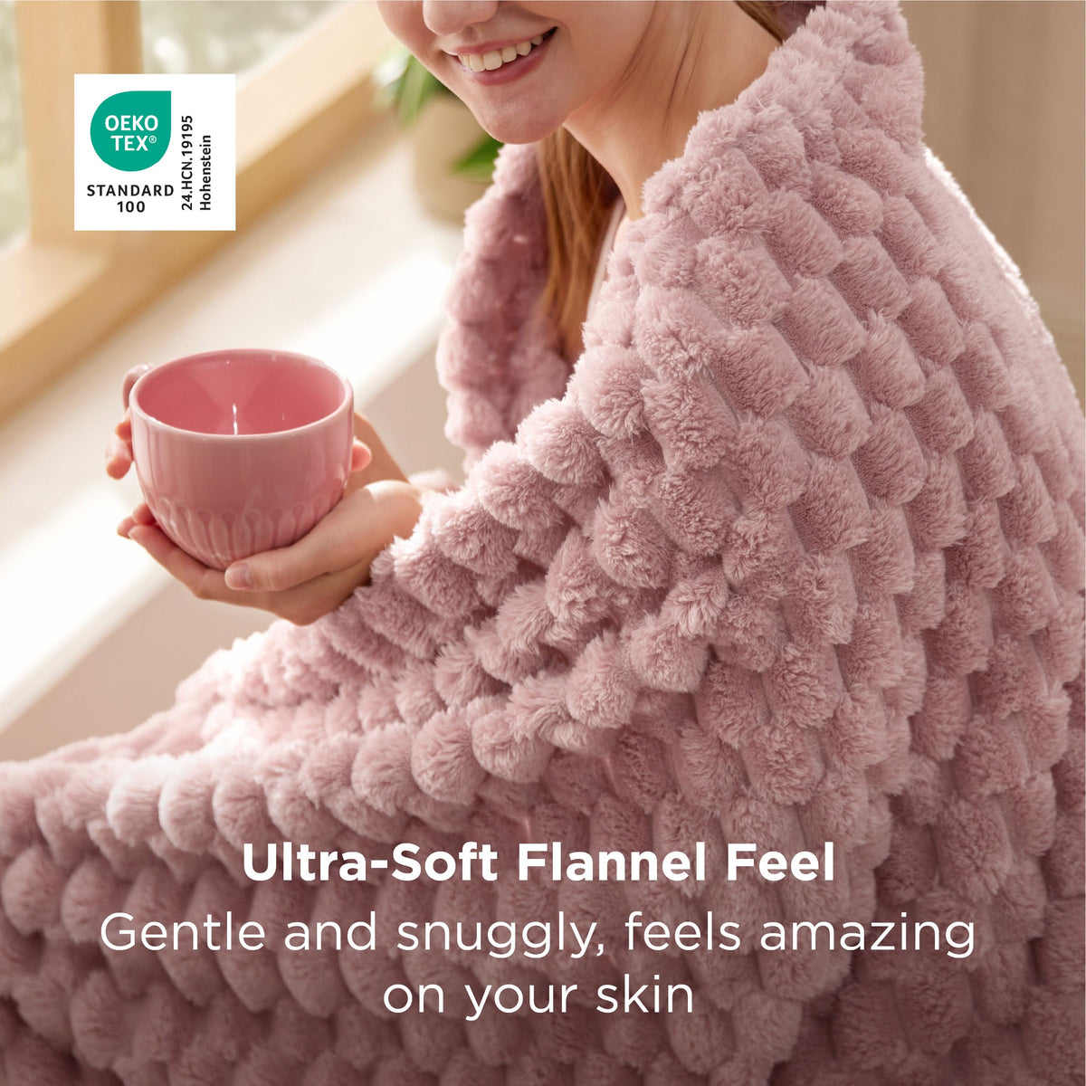 Bedsure Dusty Rose Throw Blanket shows jacquard pattern enhancing decor