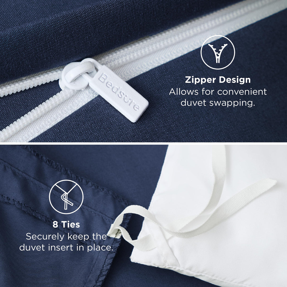 Bedsure vibrant navy color resists fading with durable dyeing technique.