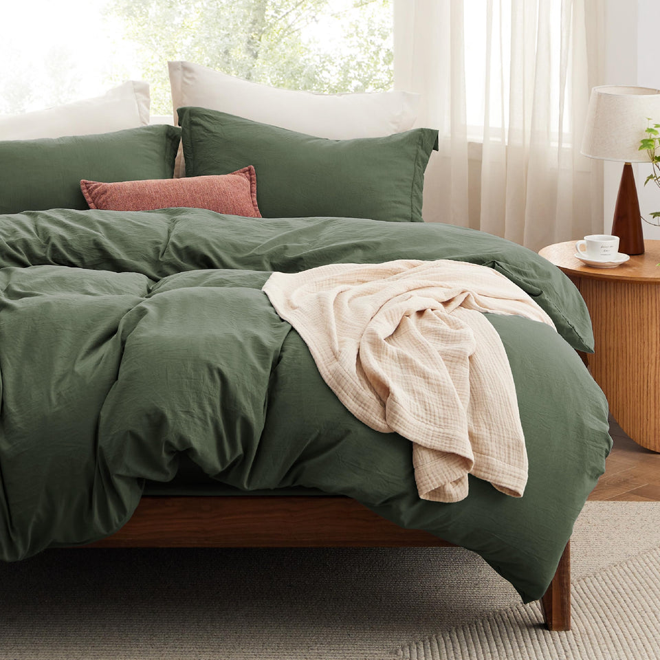 Bedsure duvet cover king olive green with a soft microfiber finish for comfortable nights.