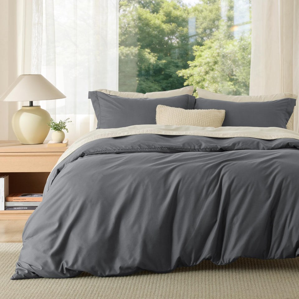  Bedsure queen duvet cover in dark grey with soft fabric for restful nights